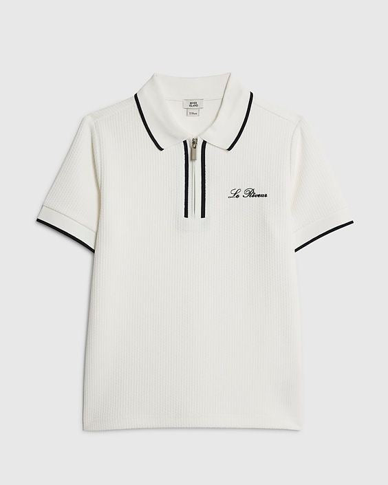 Boys White Textured Polo Shirt