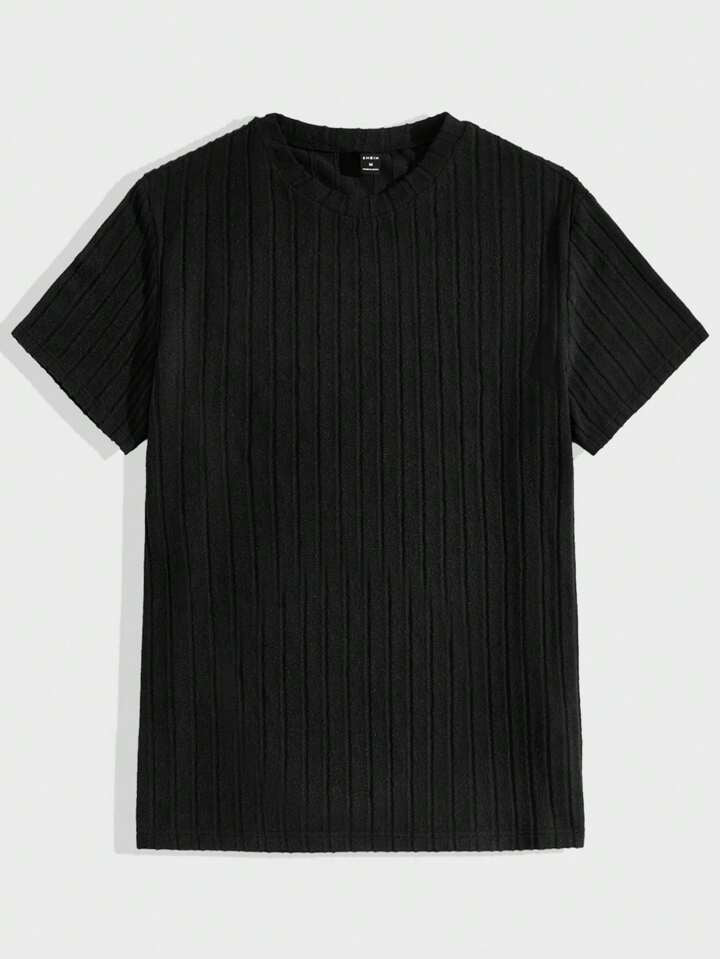 Men's Plain Round Neck Rib-Knit Leisure Short-Sleeved T- Shirt