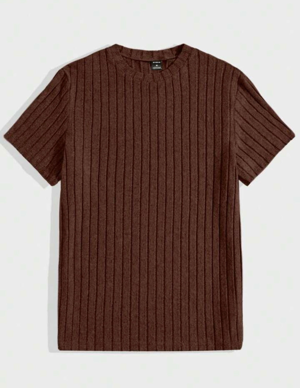 Men's Plain Round Neck Rib-Knit Leisure Short-Sleeved T- Shirt